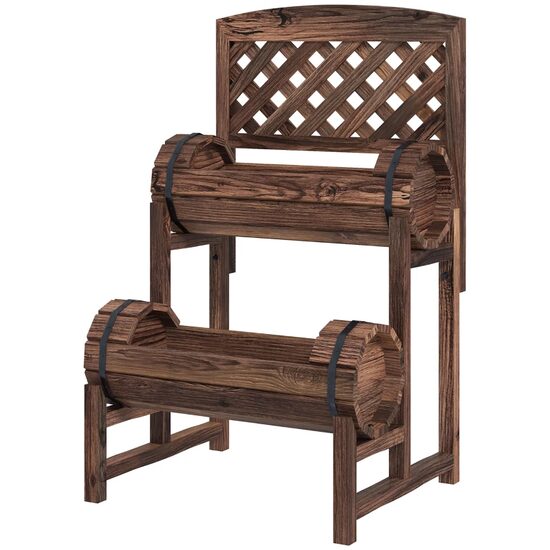 Dekoratív virágtartó  növényekhez, fa, 2 szintes, hordó típusú, 49x42x80 cm