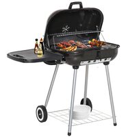 Faszén kerti grill, téglalap alakú grill, kerekekkel, fedéllel, polcokkal, 53 cm, 89x60x83 cm