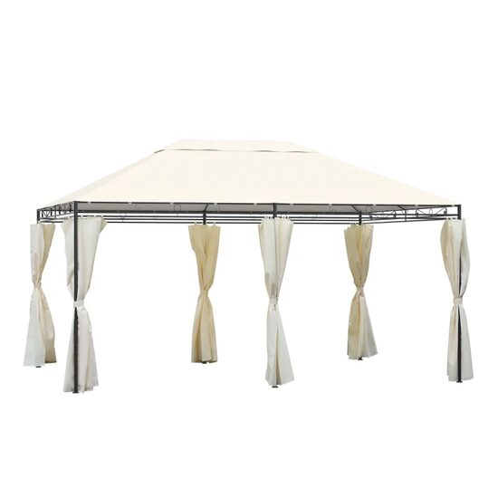 Kerti/teraszos pavilon/pavilon, fémvázas, függönyös, krémszínű, 4x3x2,55 m