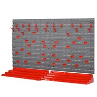 Szerszámpanel, PP, 2 modul, 2 tartópolc, 50 horog, szürke és piros, max 30 kg, 95,5x53,5 cm
