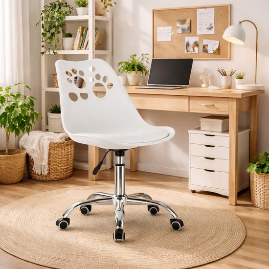 Irodai szék, Műszer, Nyomtatott, forgatható, PP, fehér, 50x57x81,5-93,5 cm