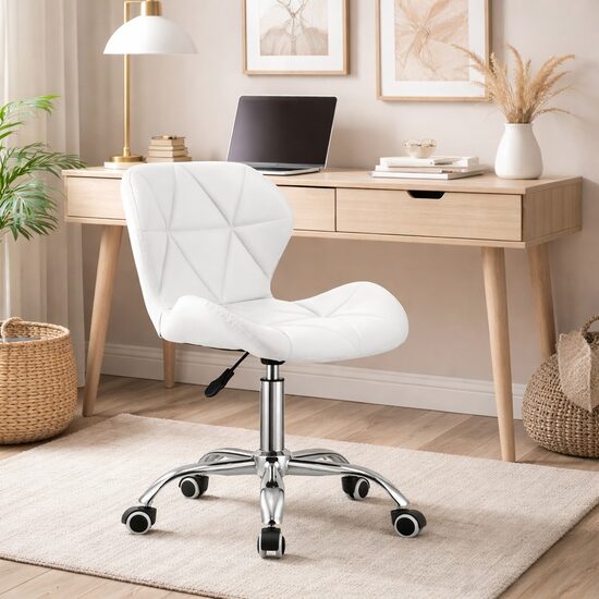 Irodai szék, Artool, Avola, forgó, ökológiai bőr, fehér, 53,5x55,5x73,5-84,5 cm