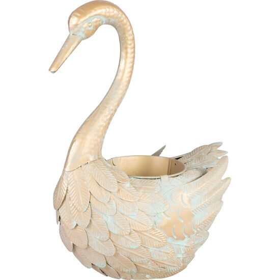 Kerti dekoráció, MagicHome, metál, liba, virágcserepekkel, arany, 37x19x85 cm