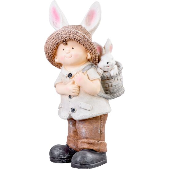 Kerti dekoráció, MagicHome, kerámia, fiú nyuszival, 23,5x18x48 cm