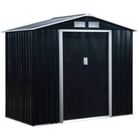 Kerti fészer/tároló fészer szerszámok tárolására, alapszerkezettel, acél és PP, sötétszürke, 213x130x185 cm