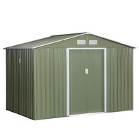 Kerti fészer/tároló fészer szerszámok tárolására, alapszerkezettel, acél és PP, khaki zöld, 277x195x192 cm