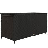 Kerti tárolódoboz, szintetikus rattan, fekete, max 30 kg, 121x57x67 cm