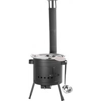 Tűzhely bográcsos/edényes, füstcsövekkel, 42 cm, 22 L bogrács, lengyel, fakanál, Strend Pro