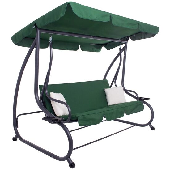 Kerti hinta, Springos, 3 férőhelyes, zöld, 210x126x200 cm, ágyfunkciós, max 280 kg, Venetia