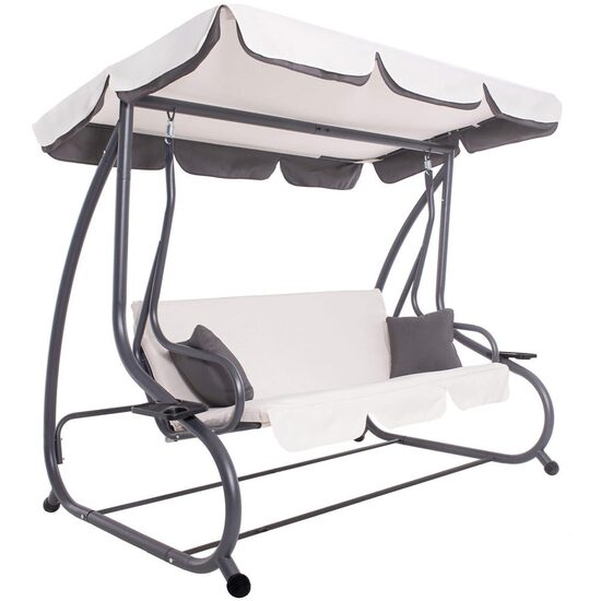 Kerti hinta, Springos, 3 férőhelyes, ekrü és szürke, 210x126x200 cm, ágyfunkciós, max 280 kg, Venetia