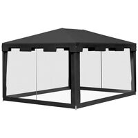 Pavilon kertre/teraszra, fém kerettel, szúnyoghálóval, sötétszürke, 3,95x2,95x2,55 m