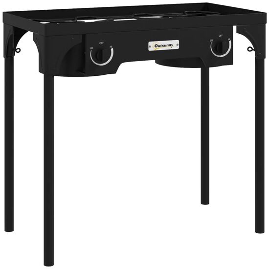 Kerti/kemping kályha, hordozható, kivehető lábakkal, 2 égős, propán gáz, 150000 BTU, 79x40x73 cm