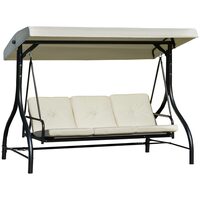 Kerti hinta, 3 üléses, bézs, 195x117x174 cm, ágy funkció, párnázott párnák, max 240 kg, Louisiana