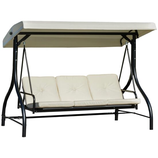 Kerti hinta, 3 üléses, bézs, 195x117x174 cm, ágy funkció, párnázott párnák, max 240 kg, Louisiana