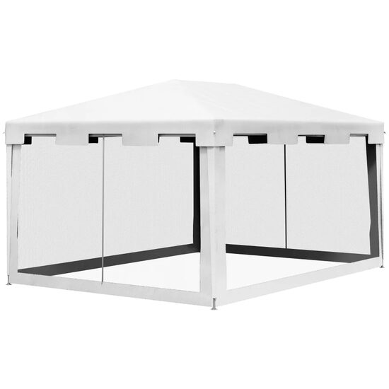 Kerti/terasz pavilon/pavilon, fémvázas, szúnyoghálóval, fehér és fekete, 3,95x2,95x2,55 m