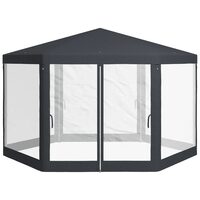 Kerti/terasz pavilonja, fém vázas, szúnyoghálóval, sötétszürke, 3,94x3,94x2,5 m