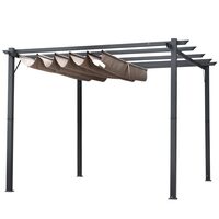 Kerti/teraszos pergola, kihúzható, alumínium keret, szürke és barna, 3x3x2,23 m