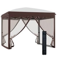 Kerti/teraszos pavilon, fémvázas, rovarhálóval, állítható magasságú, barna, 3x3x2,7 m