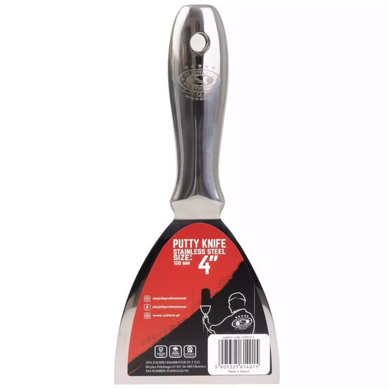 Rozsdamentes acél spatula, fém nyél, 100 mm, Olejnik