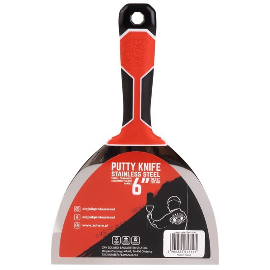 Rozsdamentes acél simító, háromkomponensű nyél, 150 mm, Olejnik