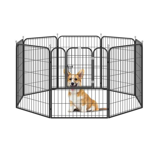 Moduláris toll/ketrec kutyáknak, macskáknak, fém, beltéri és kültéri használatra, különböző formájú, összecsukható, fekete, 240x79x100 cm
