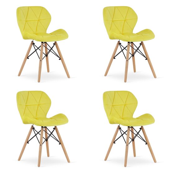 4 db skandináv stílusú szék készlet, Artool, Lago, bársony, fa, sárga, 48x52,5x74 cm