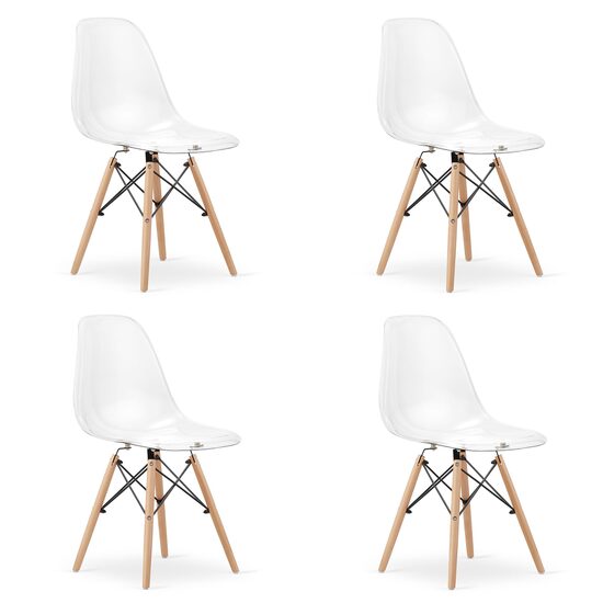 Szett 4db skandináv stílusú szék, Artool, Osaka, polikarbonát, fa, átlátszó, 46x52x82 cm