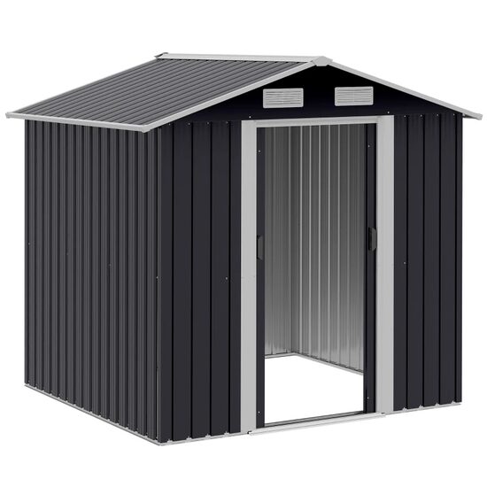 Kerti fészer/tároló fészer szerszámok tárolására, acél, fekete, 195x153x188 cm