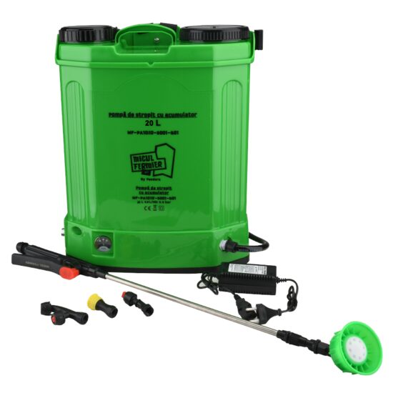 Kerti permetező, locsoló szivattyú, vermorel, Little Farmer, elektromos, hátul, 8 Ah akkuval, 20 L