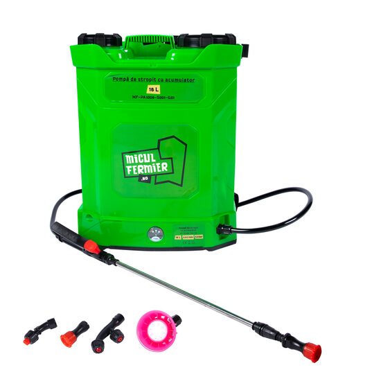 Kerti permetező, locsoló szivattyú, vermorel, Little Farmer, elektromos, hátul, 8 Ah akkuval, 16 L