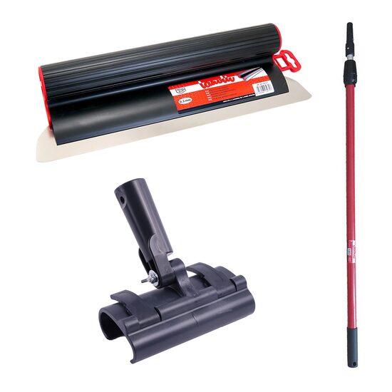 Professzionális glett lehúzó, rozsdamentes acél, 40 cm x 0,3 mm, adapter, hosszabbító nyél 1,2-2,2 m, Lanoliv