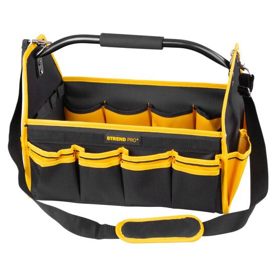 Szerszámtáska, fogantyúval és hordszíjjal, textil, max 20 kg, 45x28x33 cm, Strend Pro