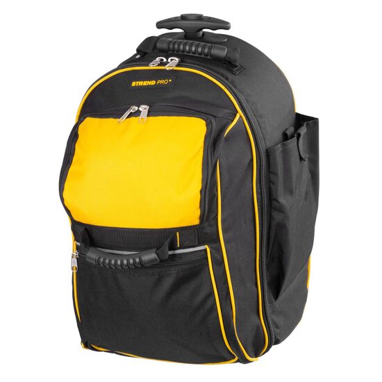 Hátizsák típusú szerszámtáska, teleszkópos nyéllel, kerekekkel, textil, max 20 kg, 36x25x54 cm, Strend Pro