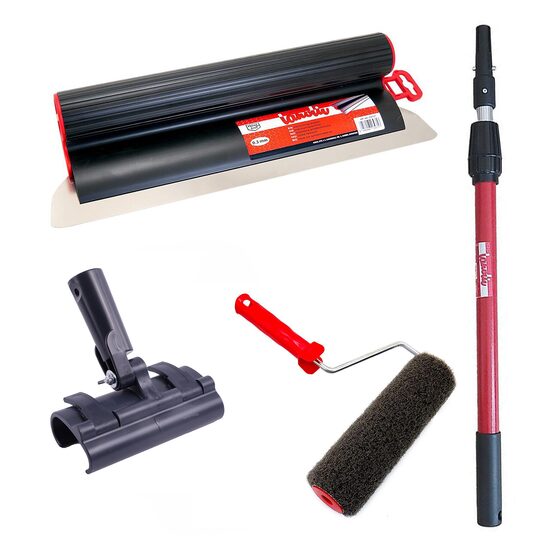 Professzionális glett lehúzó, rozsdamentes acél, 60 cm x 0,3 mm, adapter, hosszabbító fogantyú 0,73-1,2 m, vasgörgő, Lanoliv