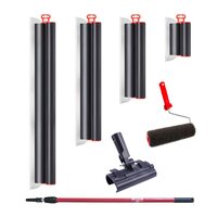 4 db professzionális glett lehúzó, rozsdamentes acél, 20, 40, 60, 80 cm, adapter, hosszabbító fogantyú 1,2-2,2 m, vasgörgő, Lanoliv