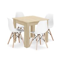 Étkező/nappali asztalkészlet + 4 db fehér Osaka szék, Artool, fa, sonoma tölgy, 80x80x75 cm