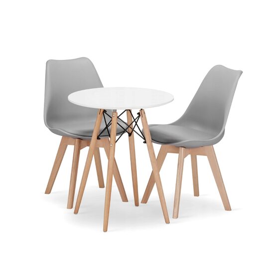 Skandináv stílusú kerek asztalkészlet + 2 szürke Mark szék, Artool, MDF és fa, 60x72 cm