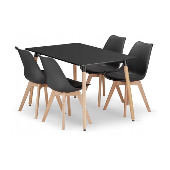 Skandináv stílusú asztalkészlet + 4 db fekete Mark szék, Artool, MDF és fa, 120x80x75 cm