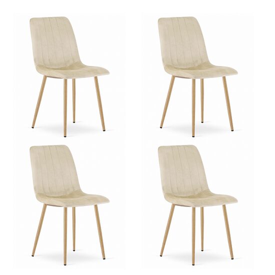 4db konyha/nappali szék készlet, Artool, Lava, bársony, fém, világos bézs, 45x55x86 cm