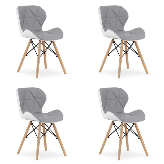 Set 4 scaune stil scandinav, Artool, Lago, piele ecologica, lemn, gri si alb, 47x52x73 cm (3797_1SP)