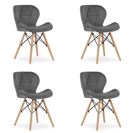Set 4 scaune stil scandinav, Artool, Lago Velvet, catifea, lemn, gri, 47x36x73.5 cm (3373_1SP)
