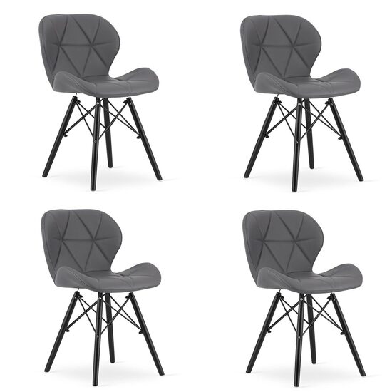 Set 4 scaune stil scandinav, Artool, Lago, piele ecologica, lemn, gri si negru, 47.5x36x74 cm (3746_1SP)