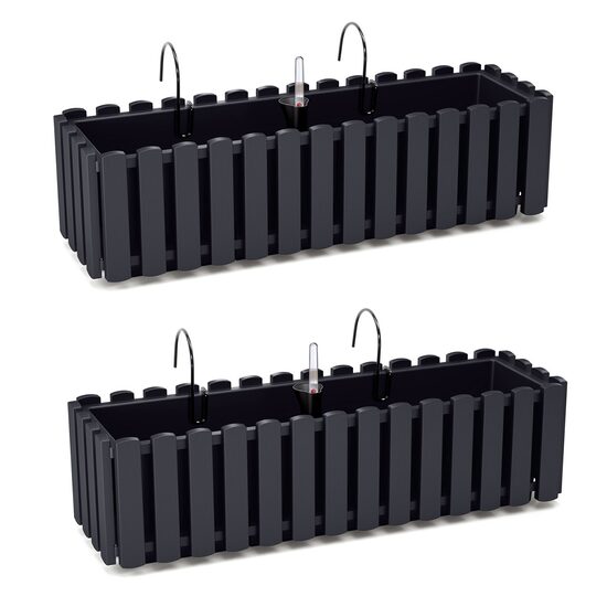 Set 2 jardiniere decorative cu suport metalic, antracit, 58x18x16.2 cm, Boardee Fencycase W (DDEF600W-S433-S2)