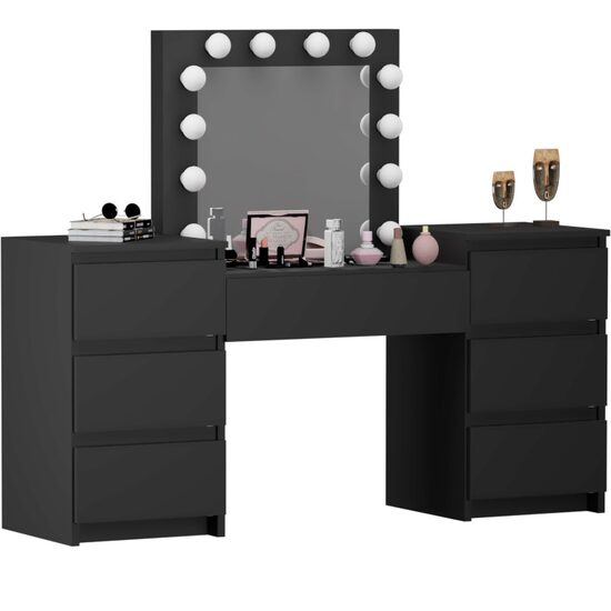 Masa de toaleta/machiaj, neagra , cu oglinda neagra si LED-uri, Silvia, 155x42x135 cm (140812)