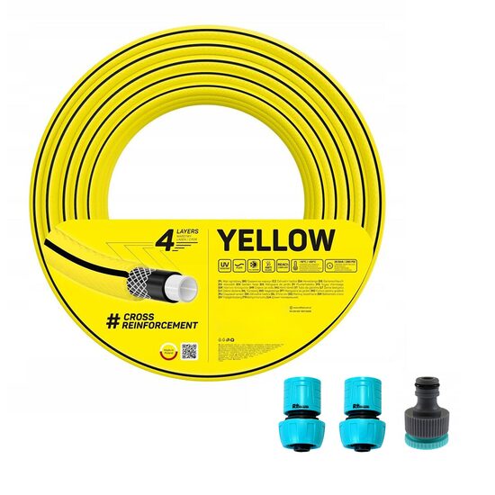 Furtun gradina Cell Fast Yellow, 4 straturi, 3/4", 20m, 2 cuple, adaptor (140997)