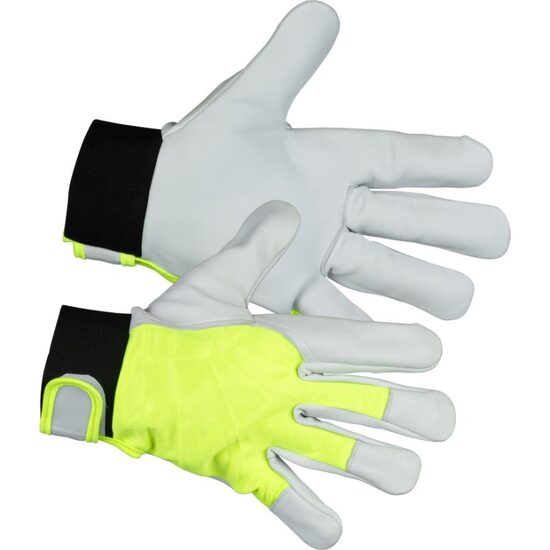 Manusi piele de capra, poliester, reflectorizante, alb si galben, marimea 10/XL, Strend Pro Marvic (3134298)