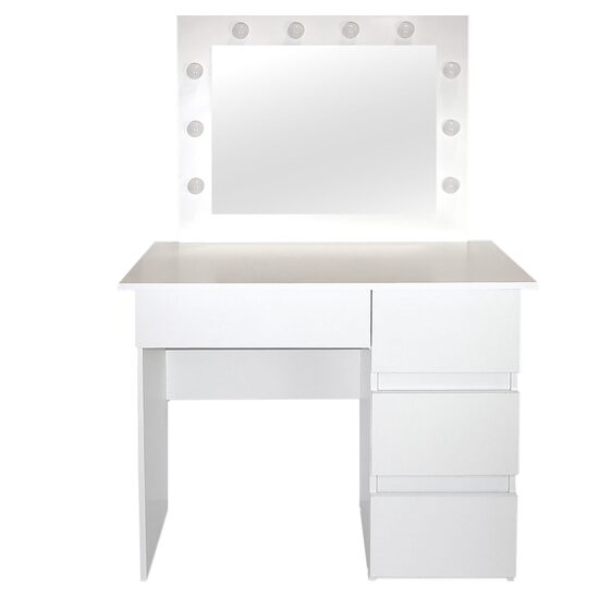 Masa de toaleta/machiaj, Irina, alba, cu oglinda si LED-uri, 94x43x141 cm (143707)
