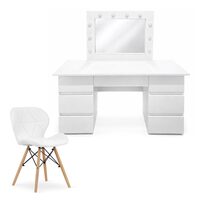 Masa de toaleta/machiaj, Vanessa + scaun Lago, alb, cu oglinda si LED-uri, 130x43x143 cm (146210)