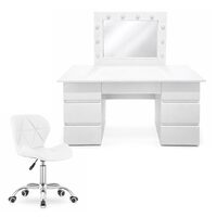 Masa de toaleta/machiaj, Vanessa + scaun Avola, alb, cu oglinda si LED-uri, 130x43x143 cm (146197)