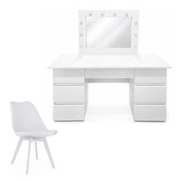 Masa de toaleta/machiaj, Vanessa + scaun Mark, alb, cu oglinda si LED-uri, 130x43x143 cm (146173)